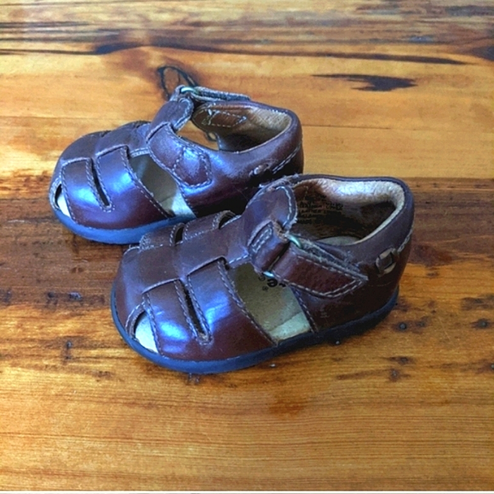 Stride Rite Natural Motion System Leather Sandals, Brown, Size 3W Little Boy